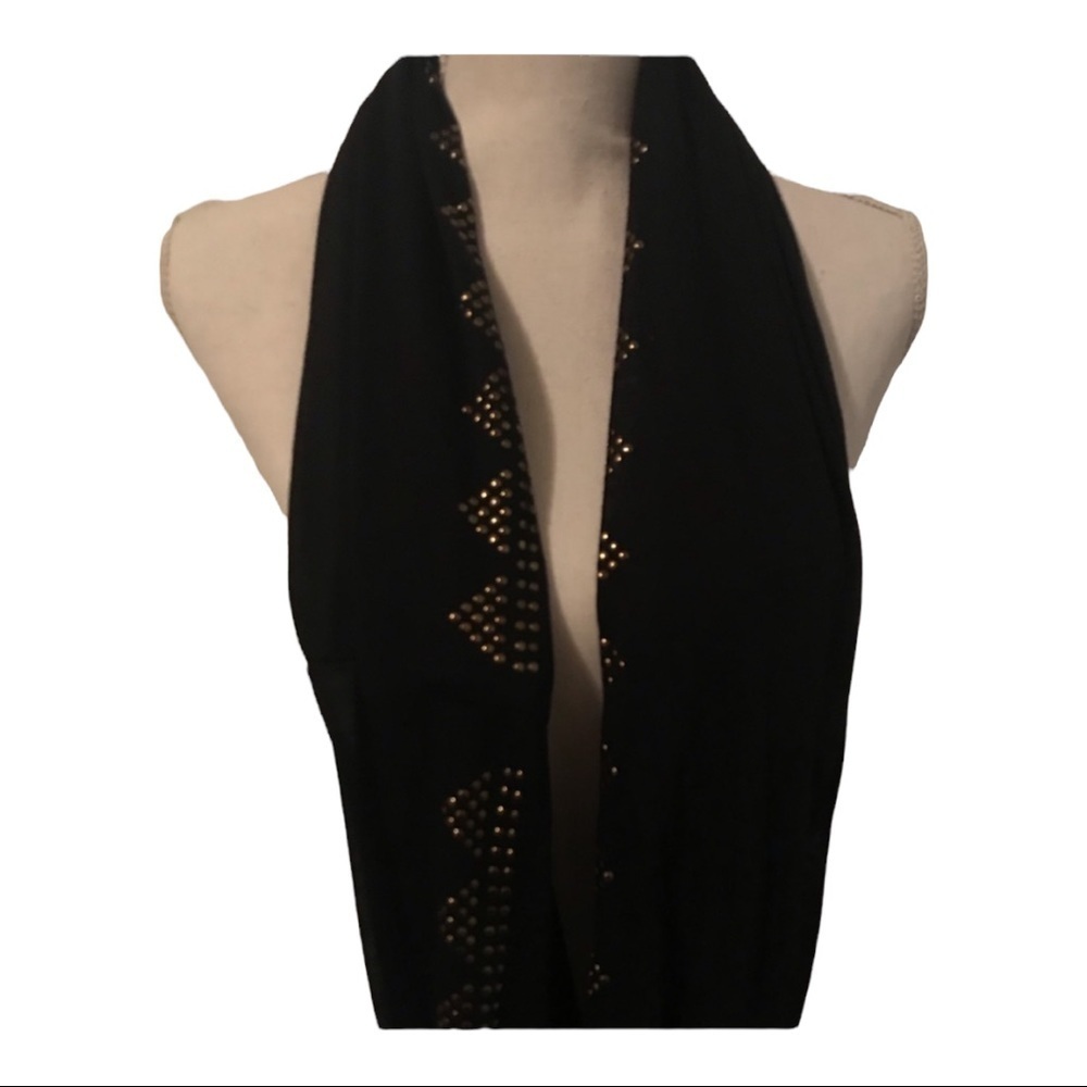 Black Infinity Scarf with Gold Embellishment
